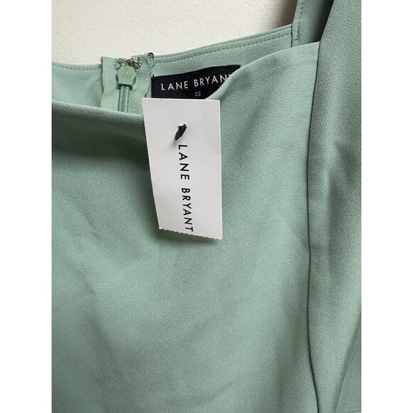 Lane Bryant Women's 22 Green Midi Dress Flutter Sleeve Square Neck Tie Back NWT - Picture 5 of 6
